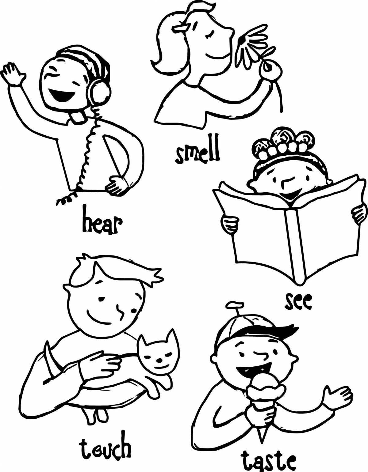 Coloring page of joyful verbs