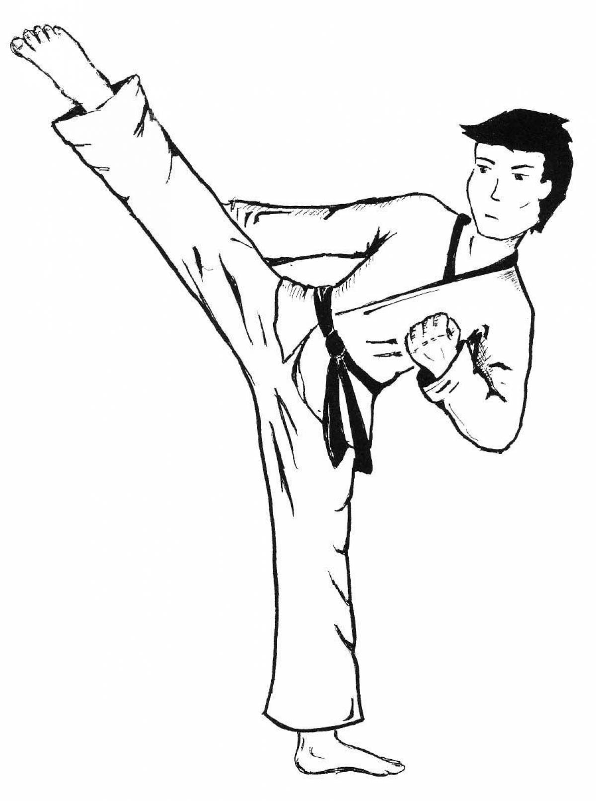 Playful taekwondo coloring page