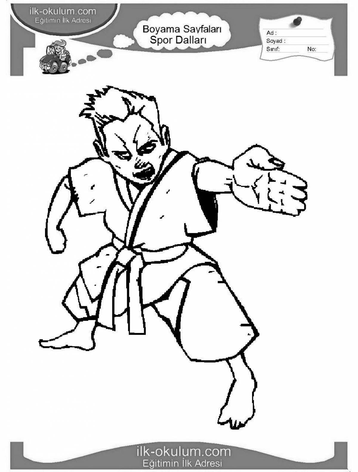 An animated taekwondo coloring page