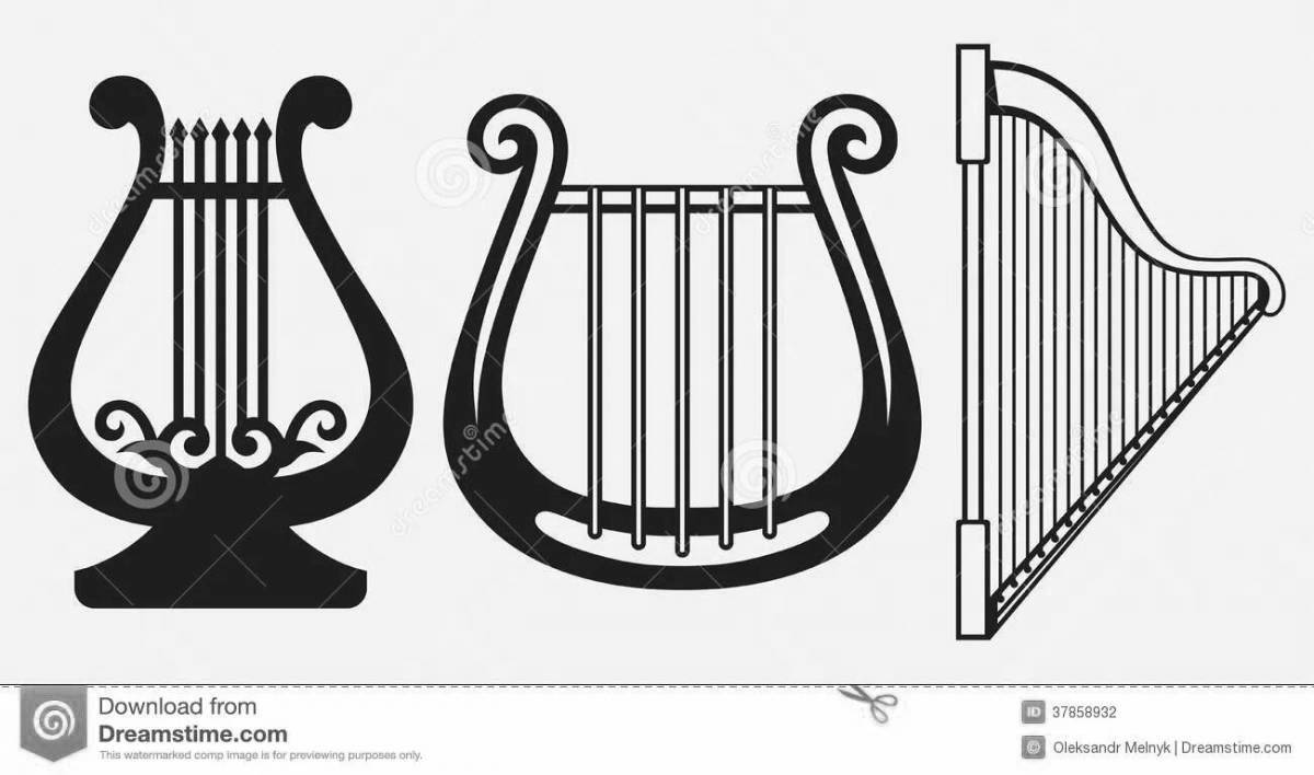 Charming lyre coloring page