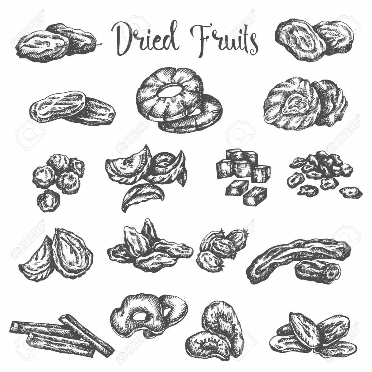 Color glowing dried fruit coloring page