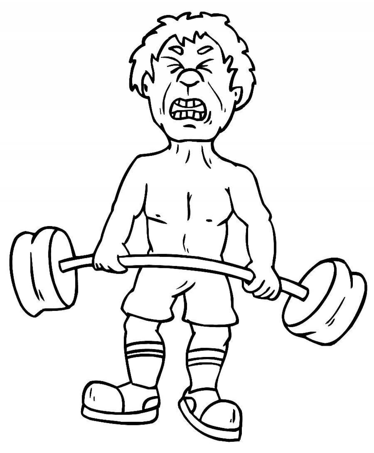 Coloring book shining weightlifter