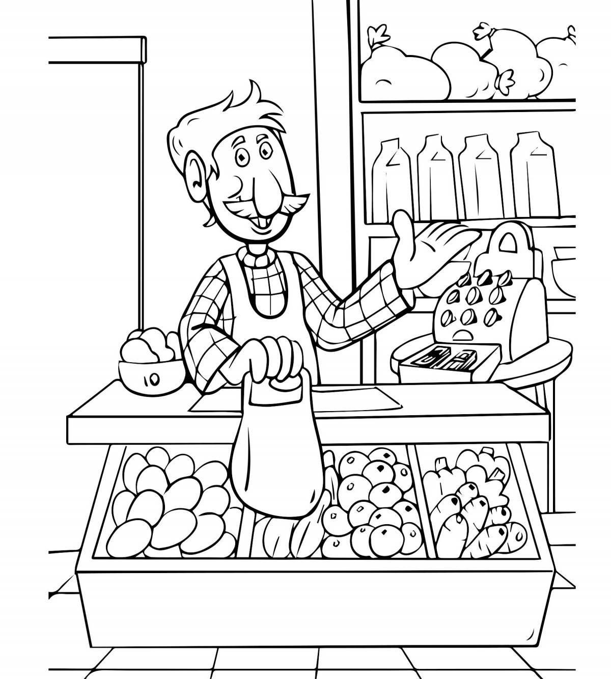Colourful saleswoman coloring book