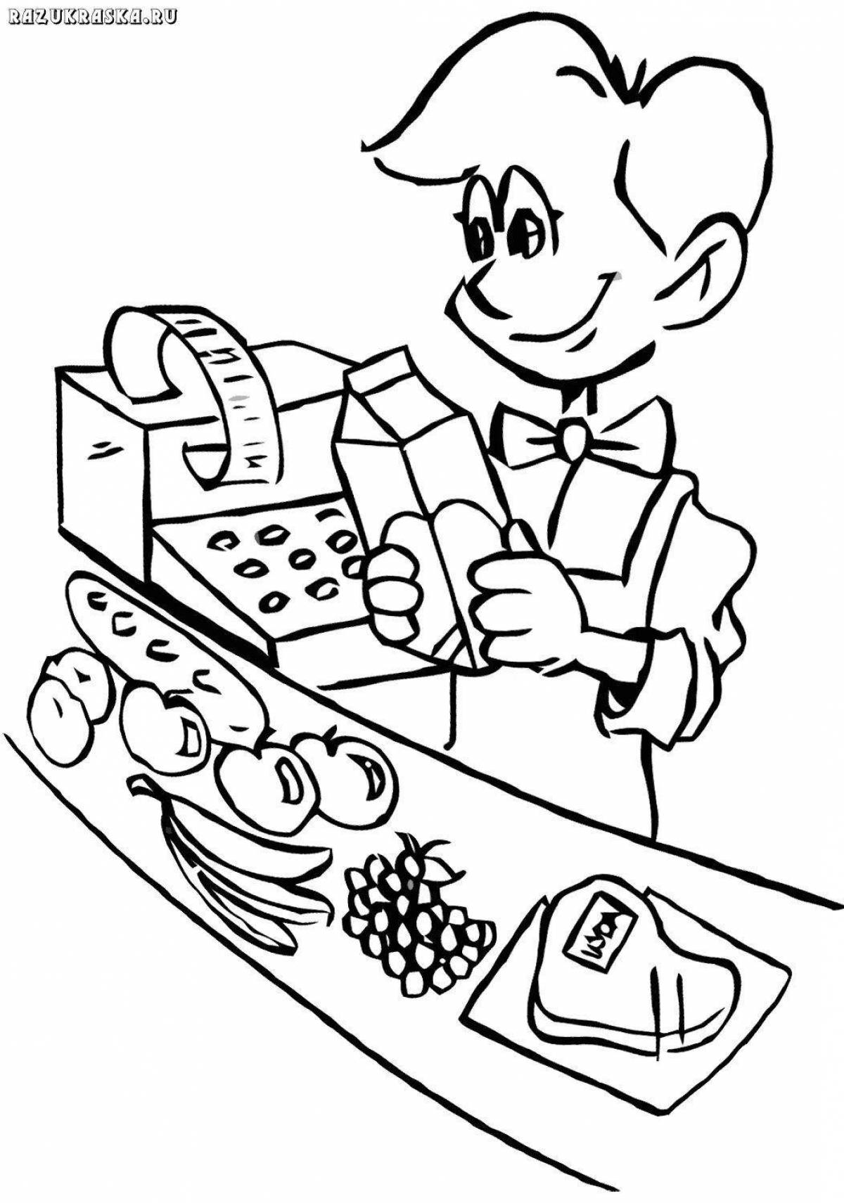 Coloring page cheerful saleswoman