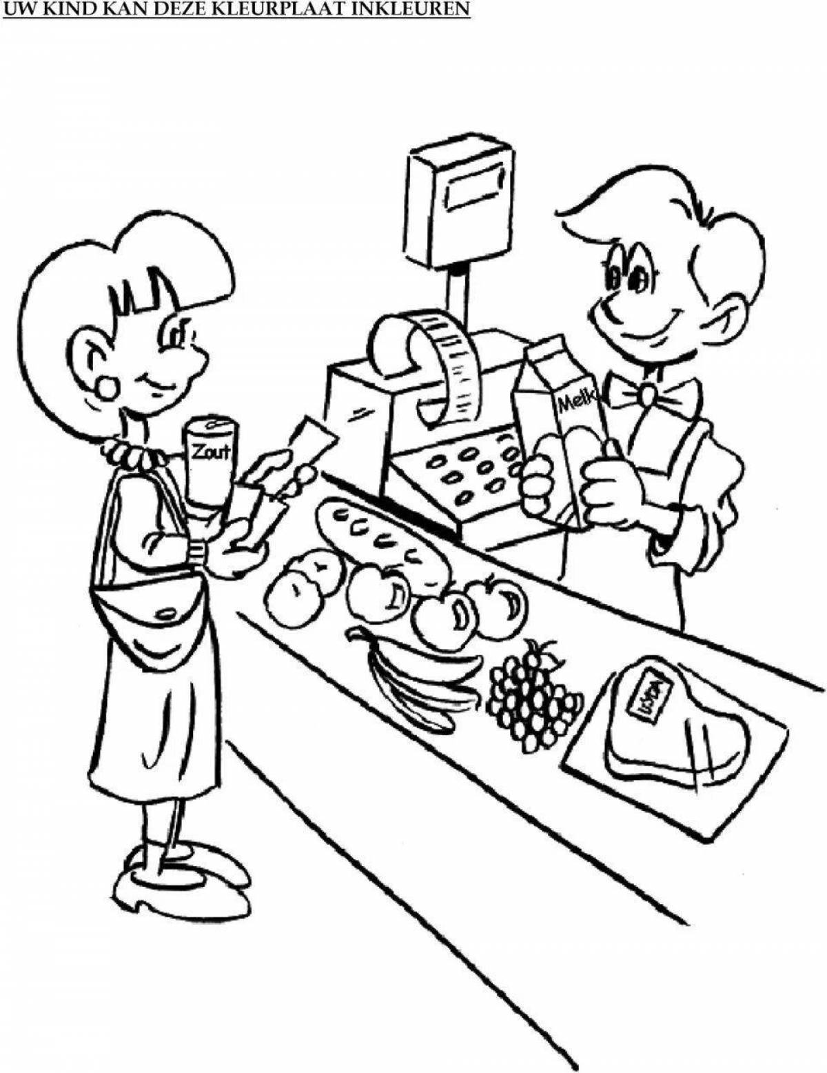 Coloring page charming saleswoman