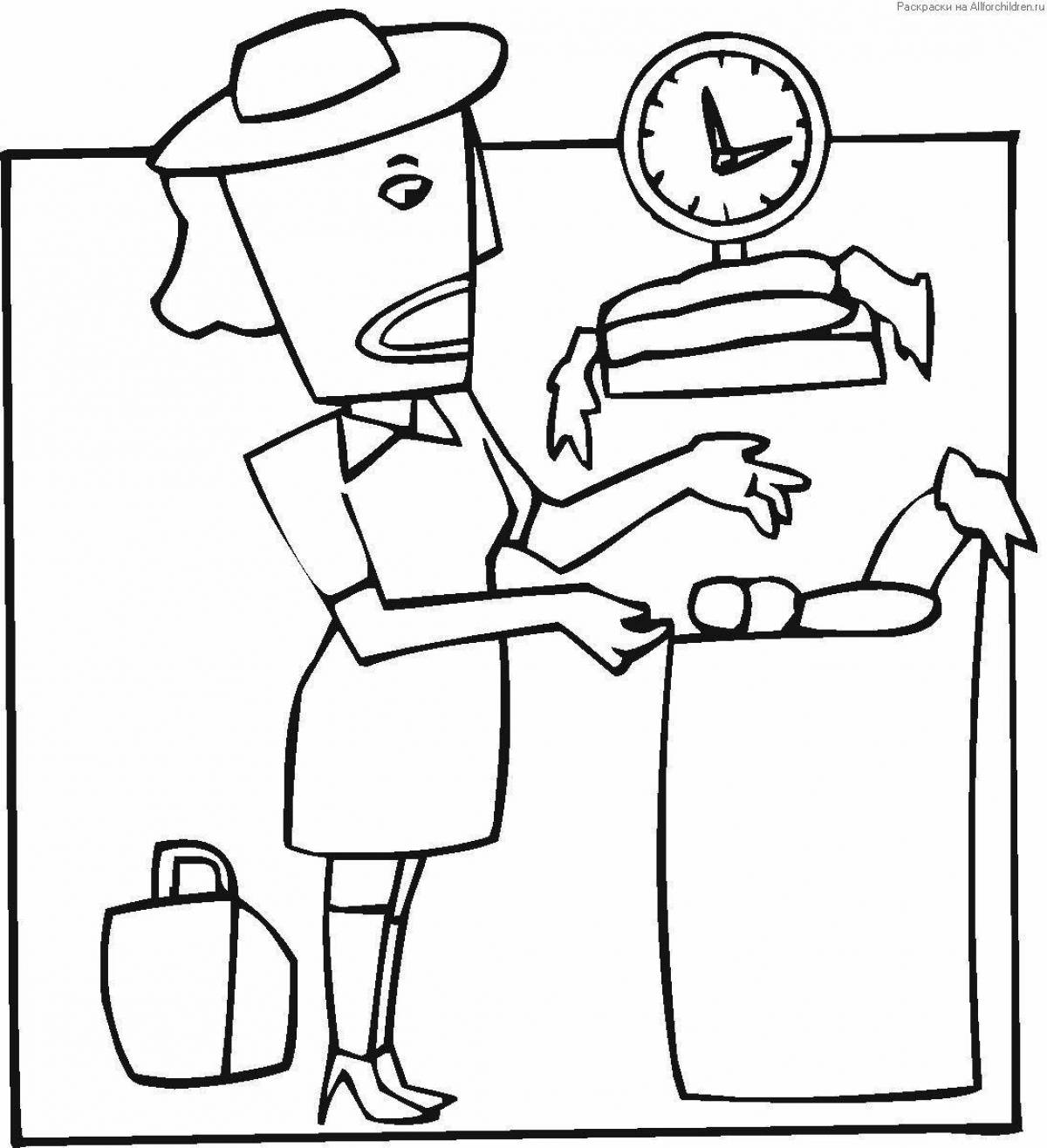 Colouring peaceful saleswoman