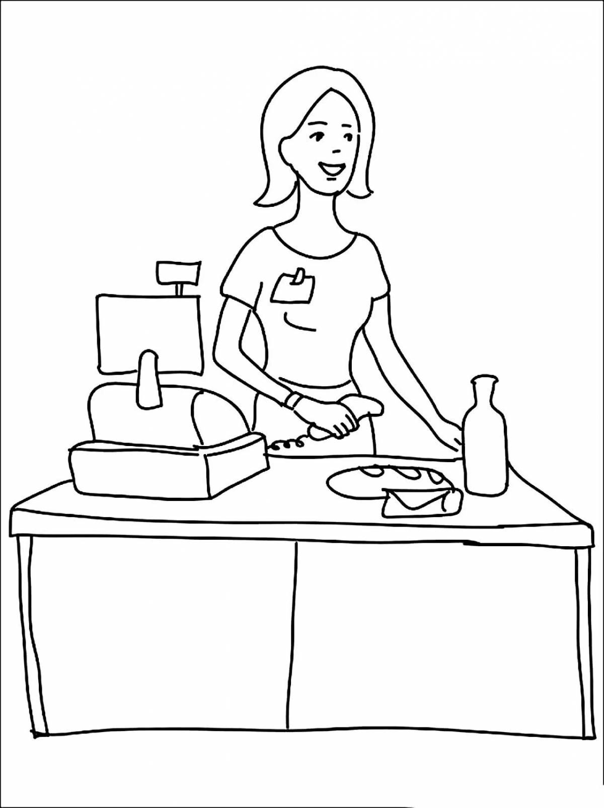 Fashion saleswoman coloring book