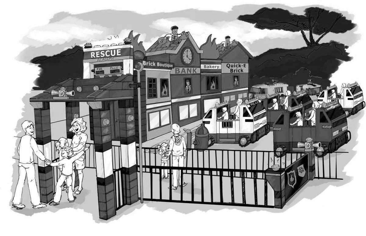 Colorful legoland coloring page