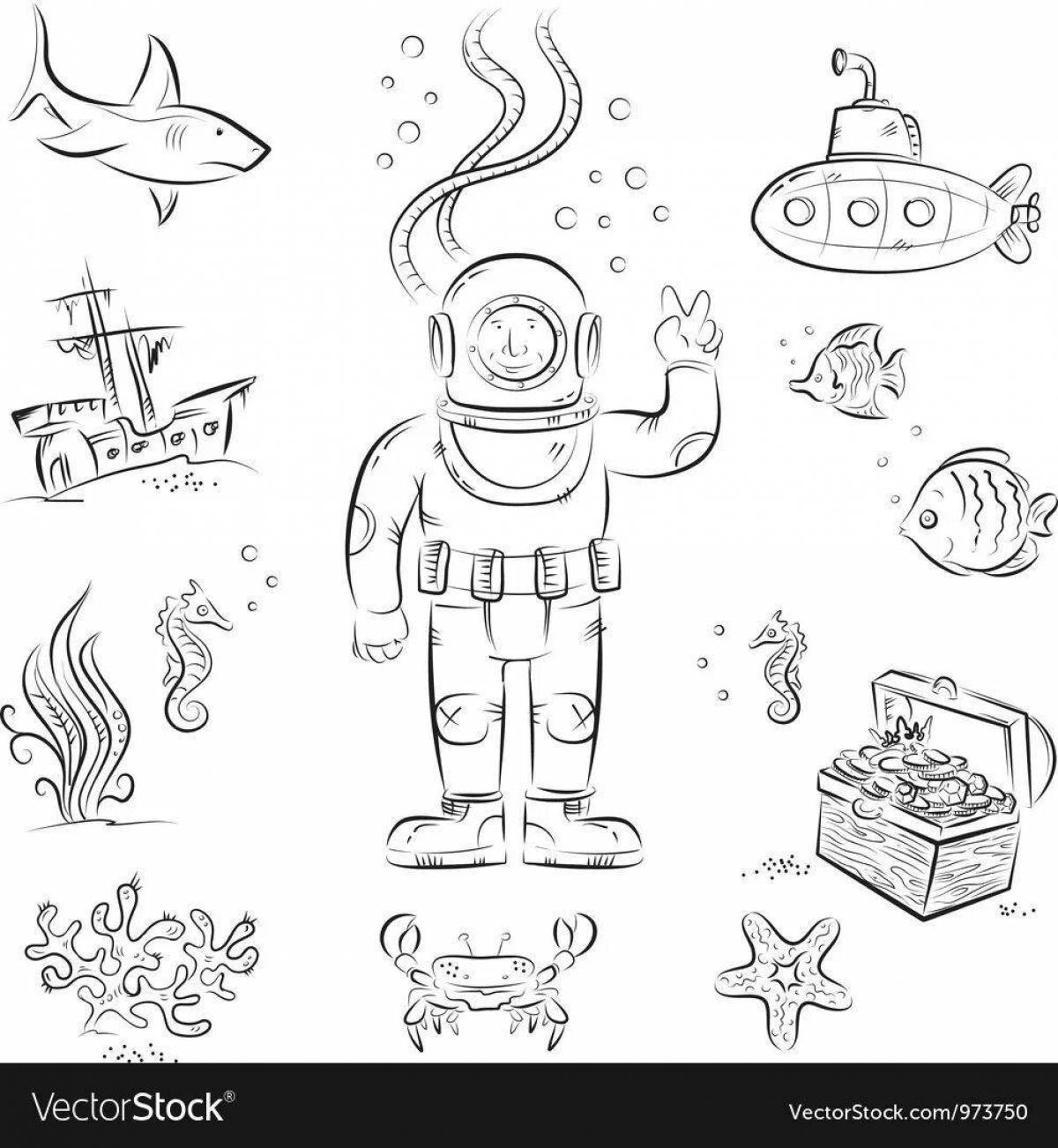 Majestic scuba diver coloring page