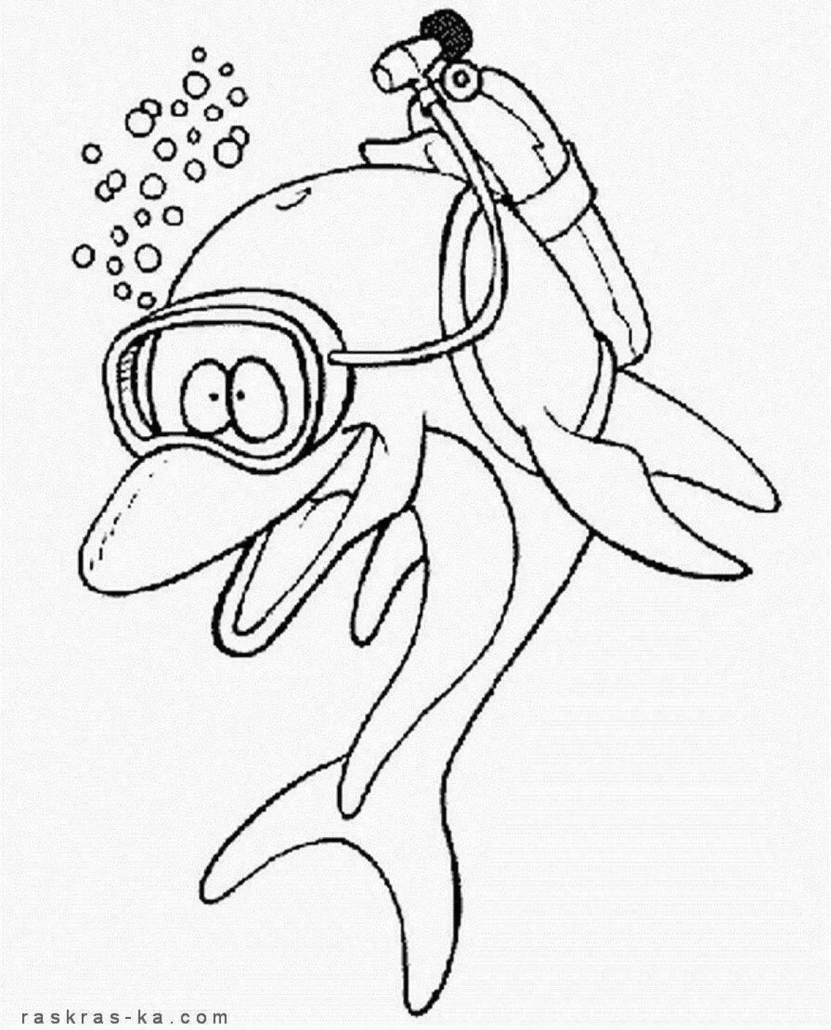 Courageous scuba diver coloring page