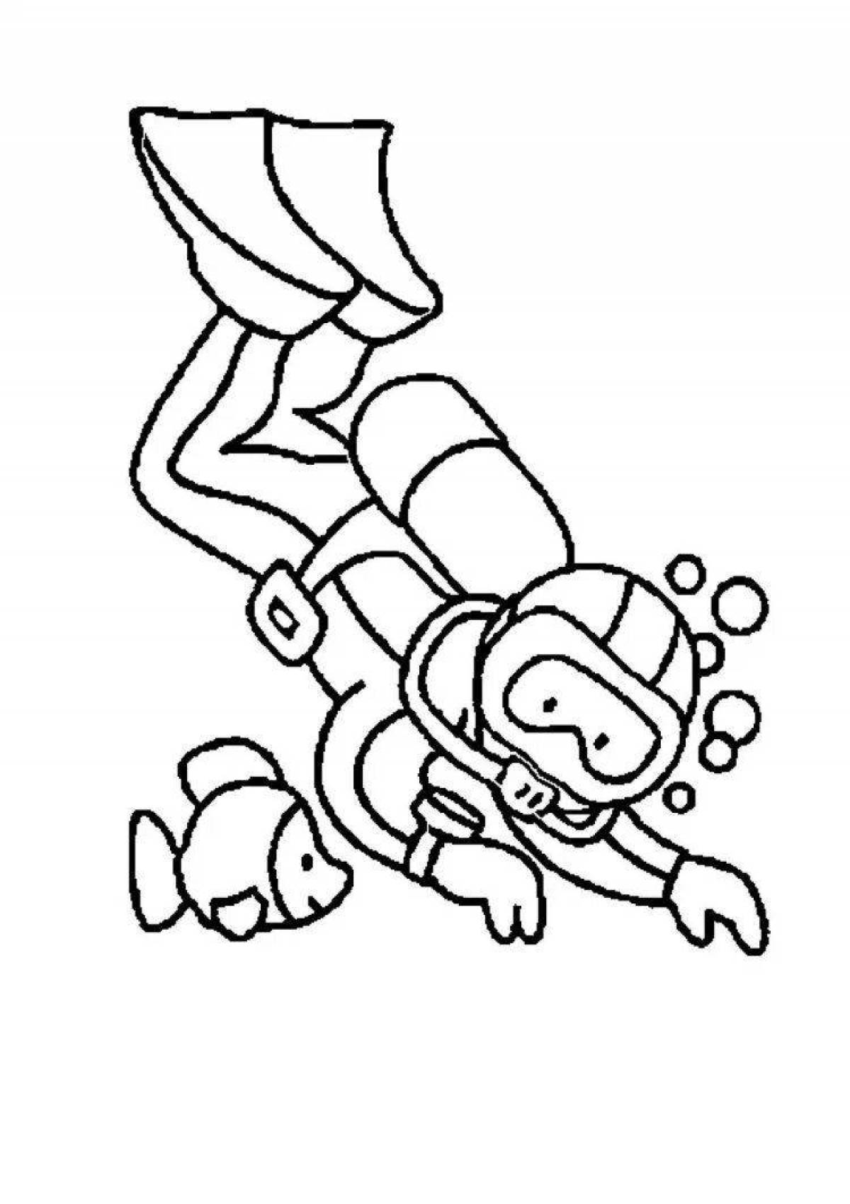 Colouring a joyful scuba diver