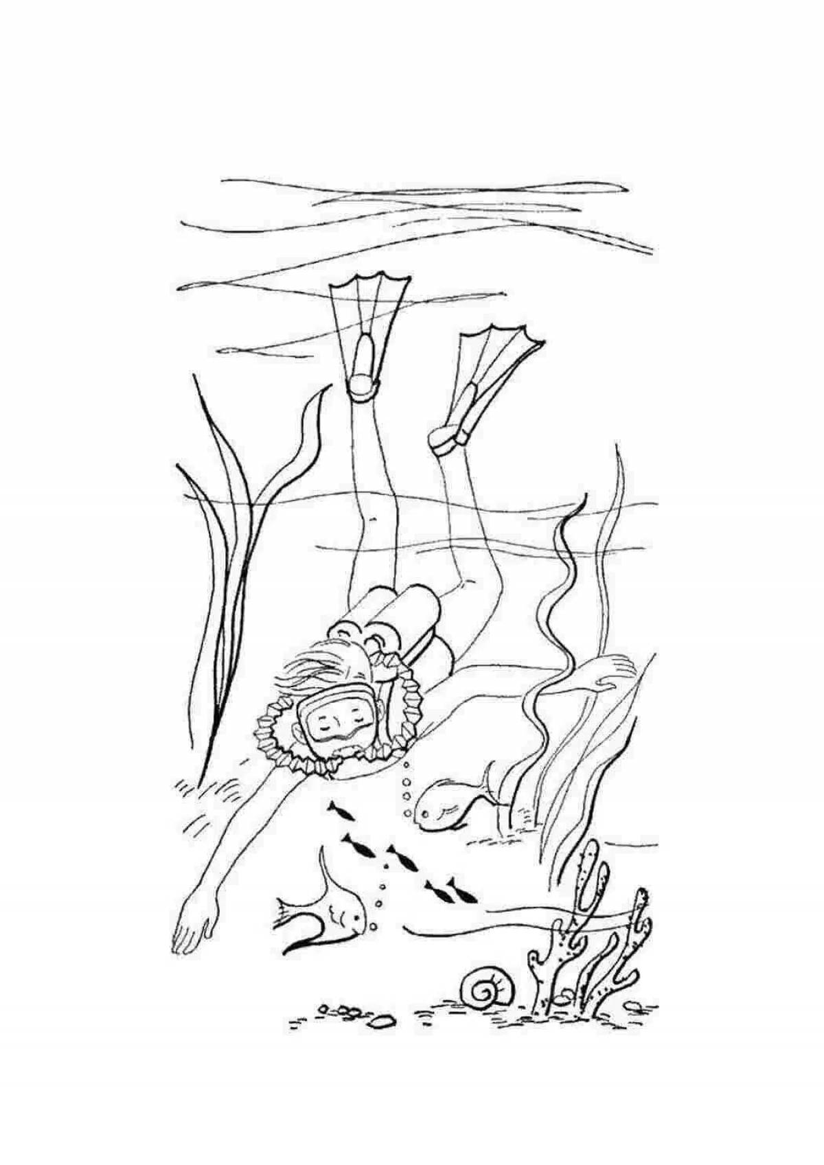 Coloring page violent scuba diver