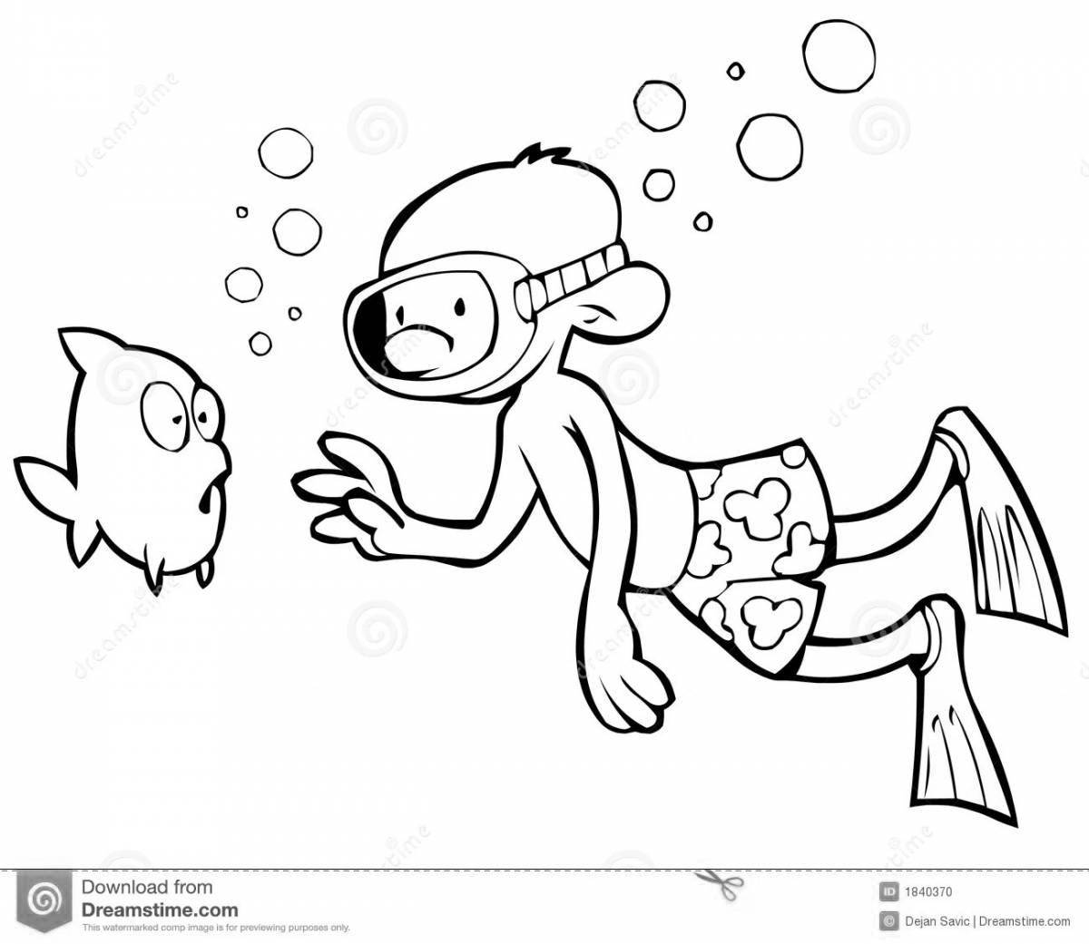 Coloring book brave scuba diver