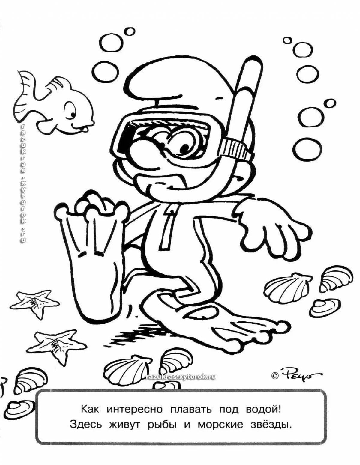 Colouring a cheerful scuba diver