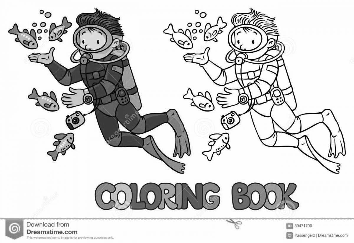 Colouring awesome scuba diver