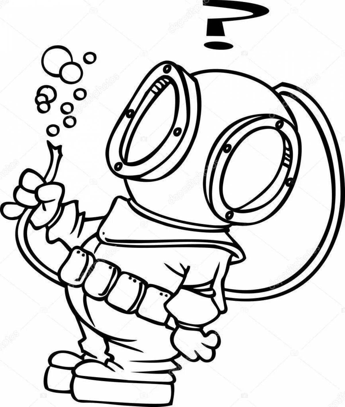 Coloring page energetic scuba diver