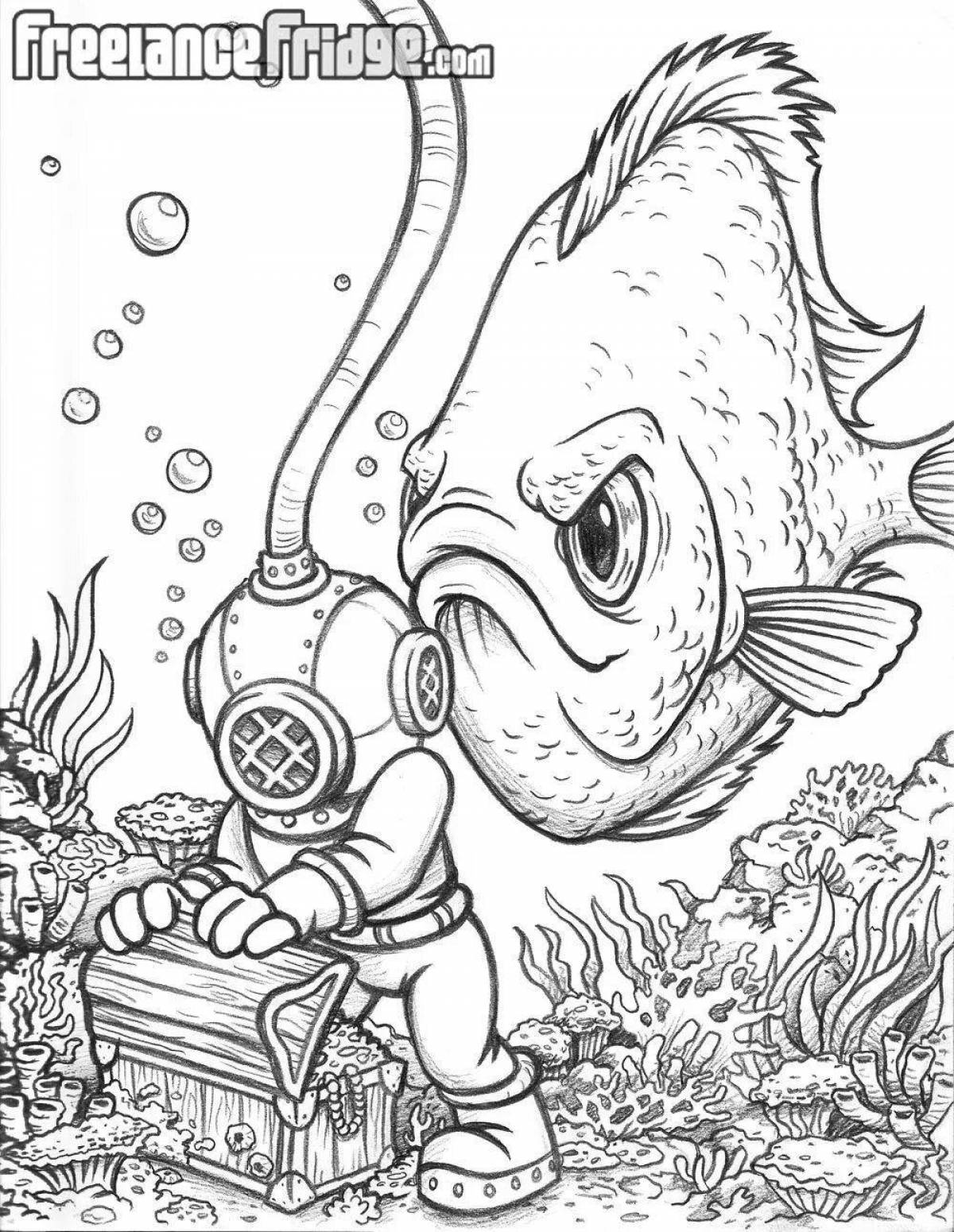 Coloring freaky scuba diver