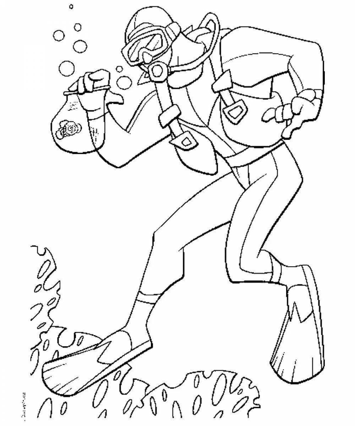 Coloring page spicy scuba diver