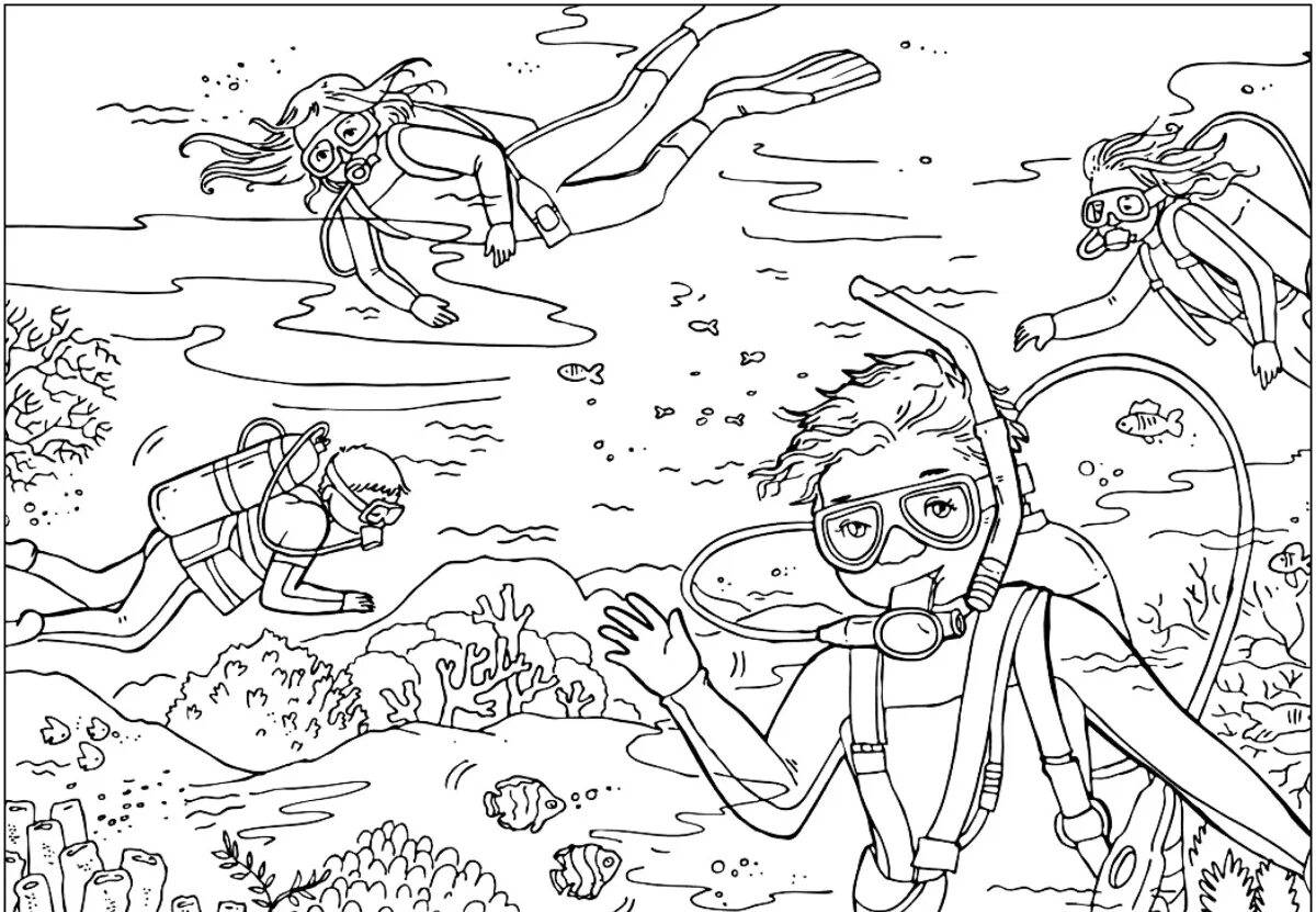 Coloring page amazing scuba diver