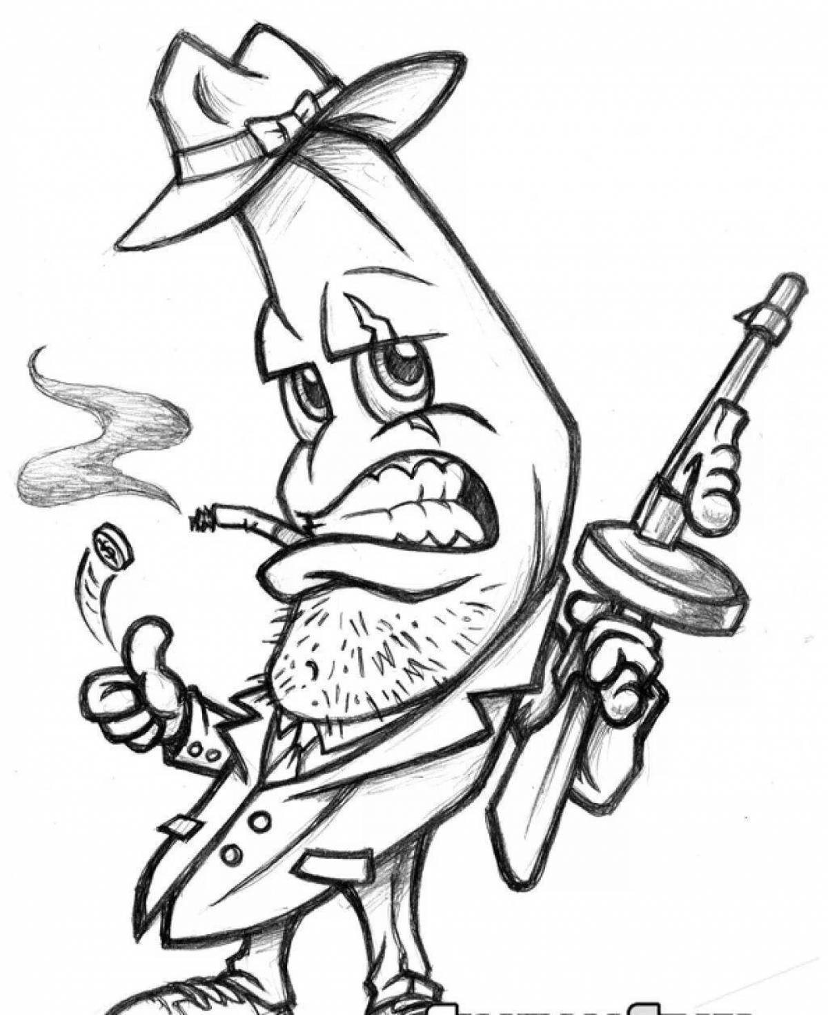 Coloring page of a daring gangster