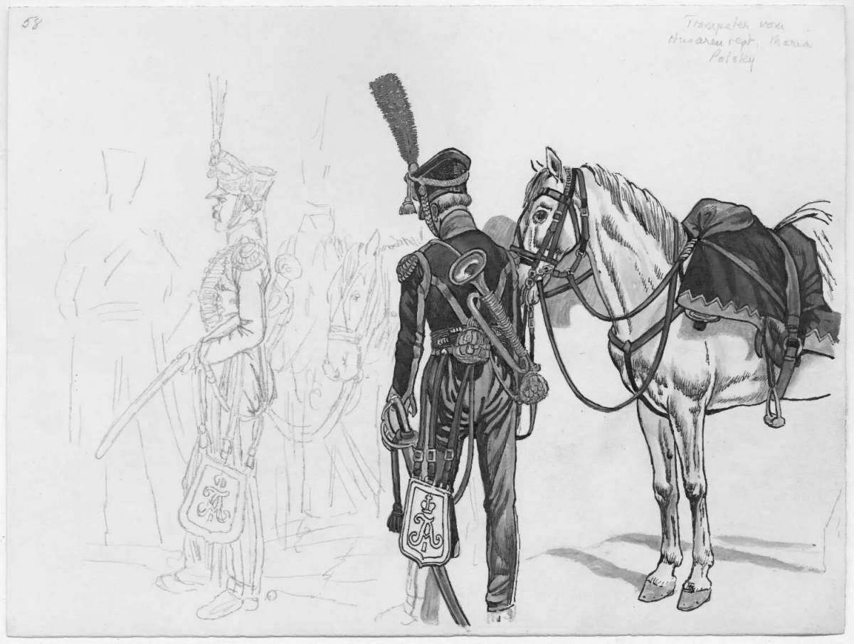 Decorated hussar coloring page