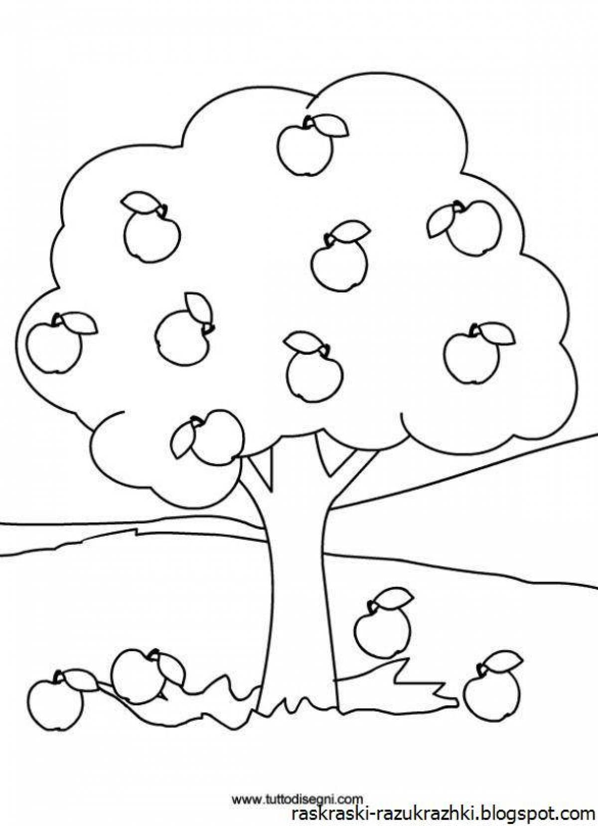 Раскраска яблоня с яблоками