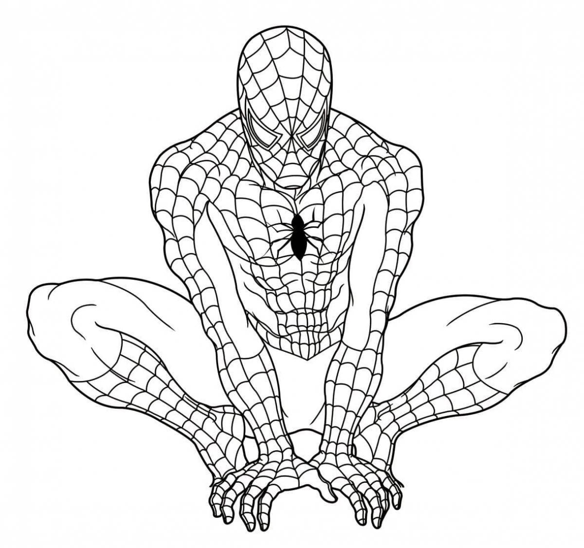 Spiderman's richly detailed coloring page