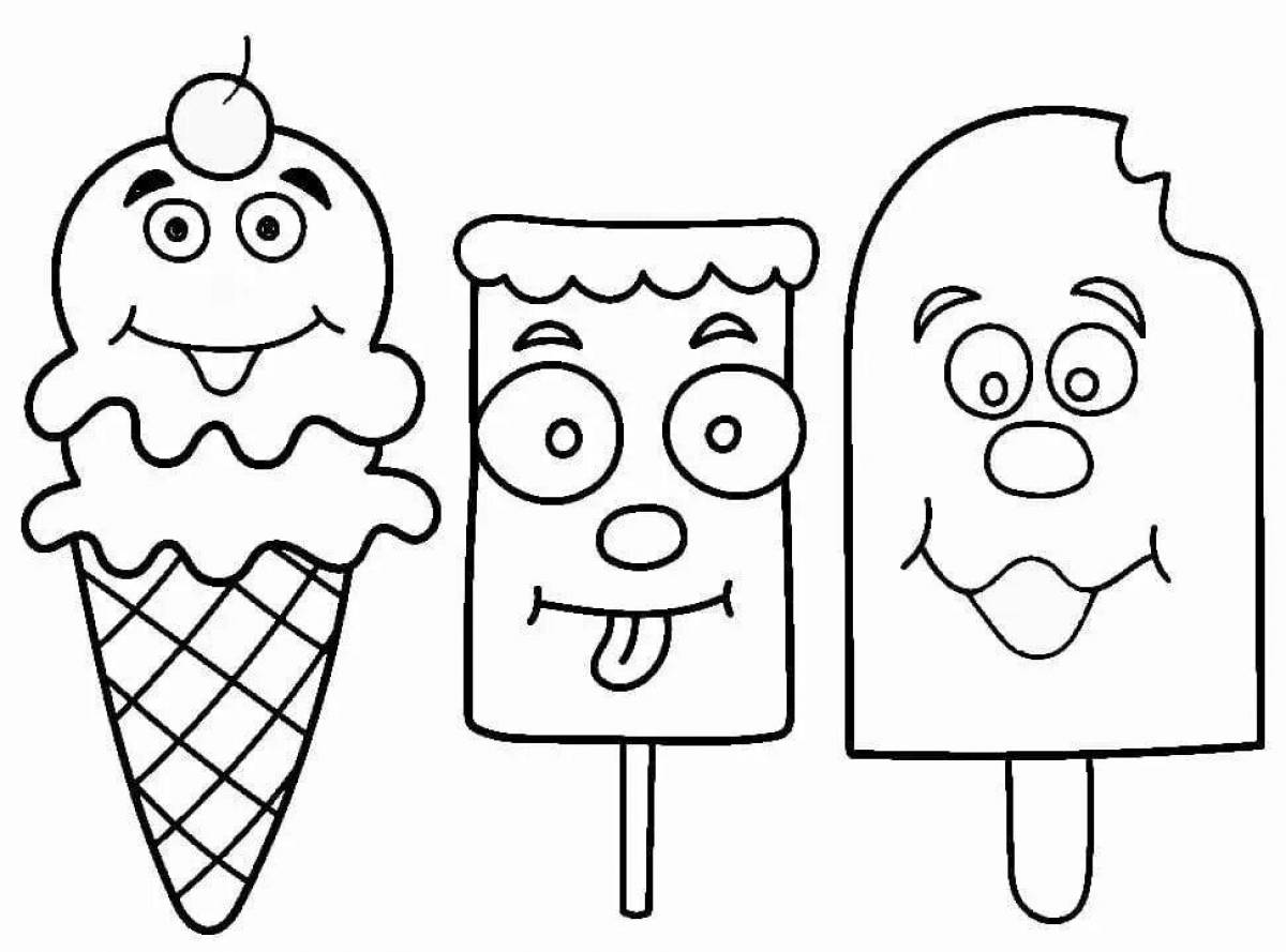 Веселая раскраска мороженого для детей