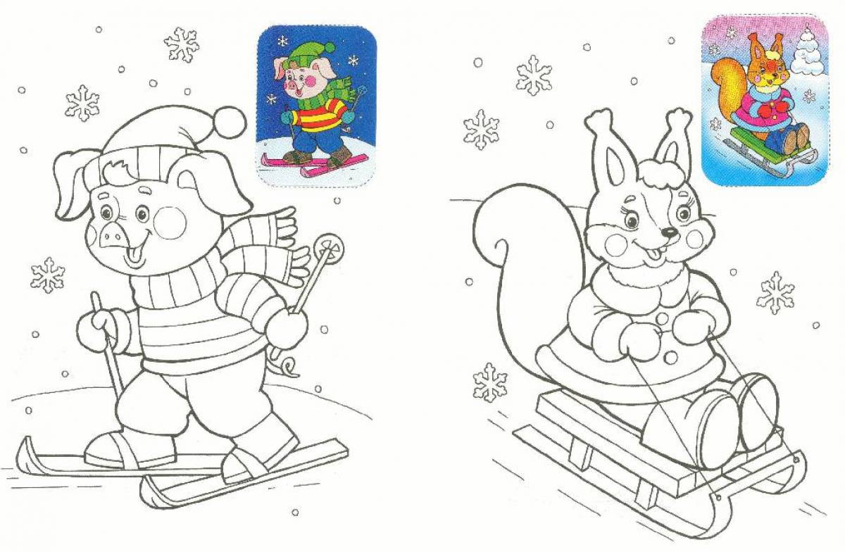 Violent coloring winter for children 5-6 years old