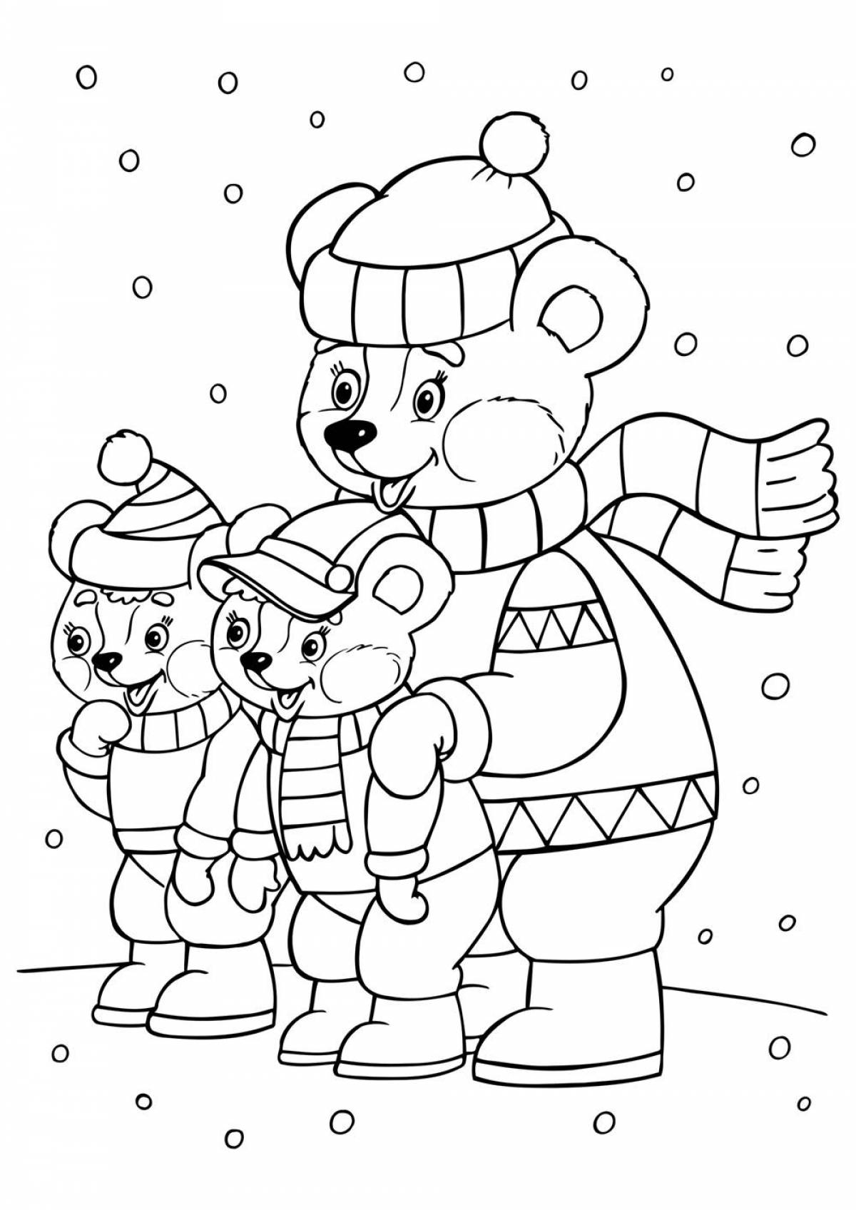 Playful winter coloring book for children 5-6 years old