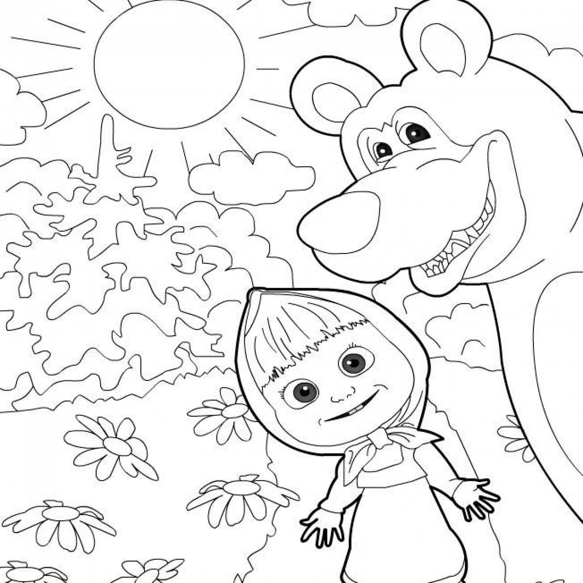 Веселая раскраска маша и медведь для детей