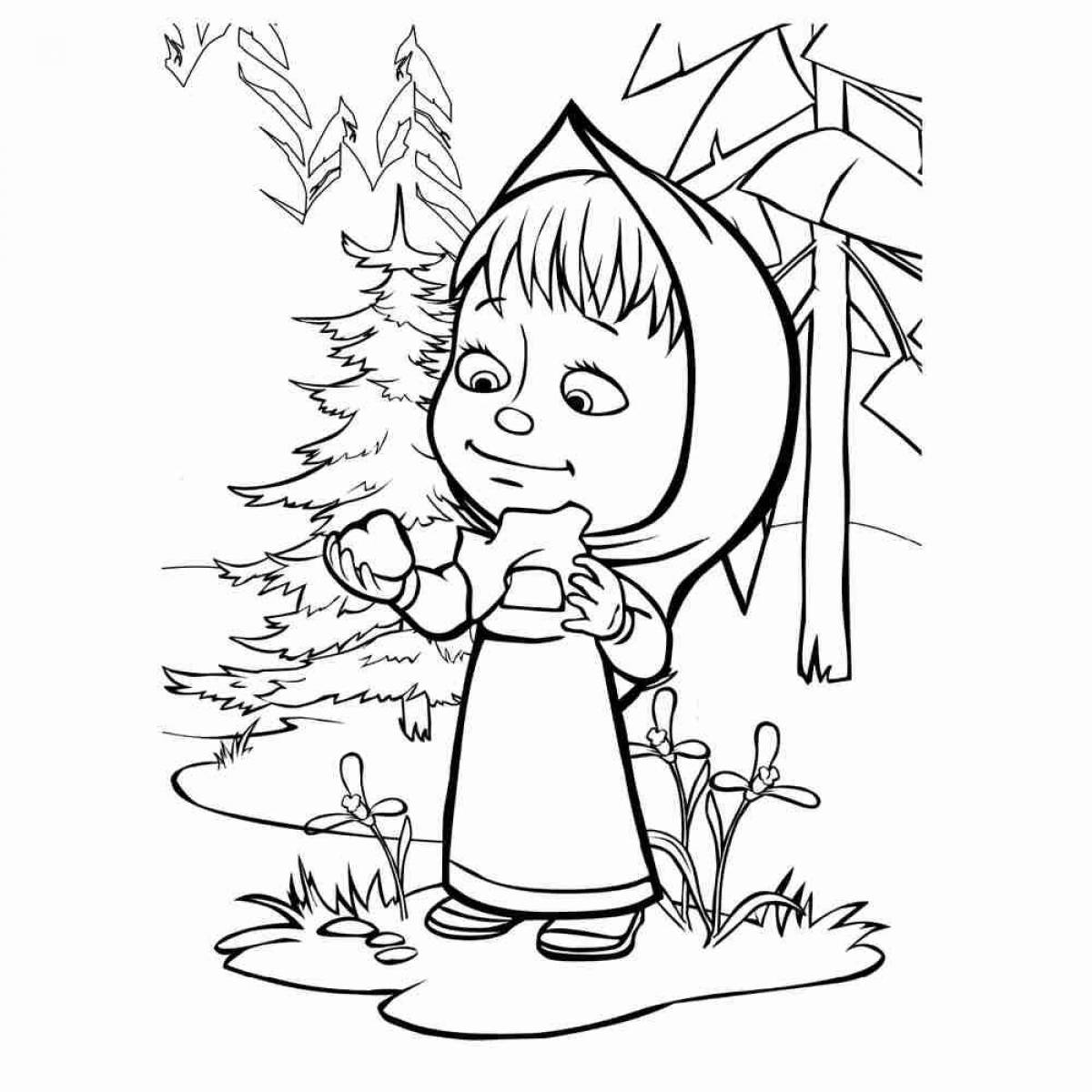Joyful masha and the bear coloring pages for kids