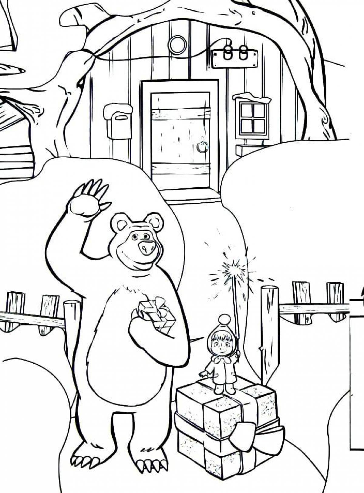 Merry Masha and the Bear coloring pages for kids