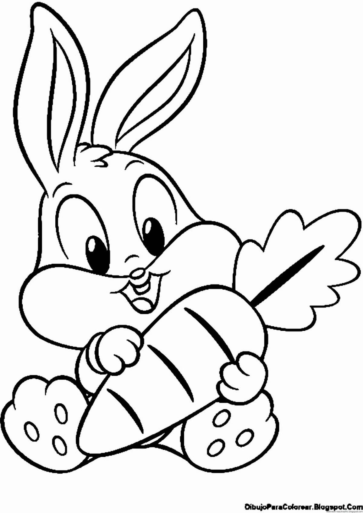 Ухмыляющийся кролик-раскраска для детей