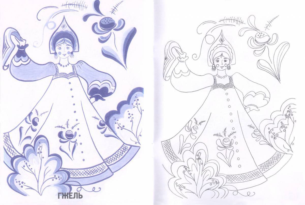 Fascinating Gzhel coloring book for the little ones