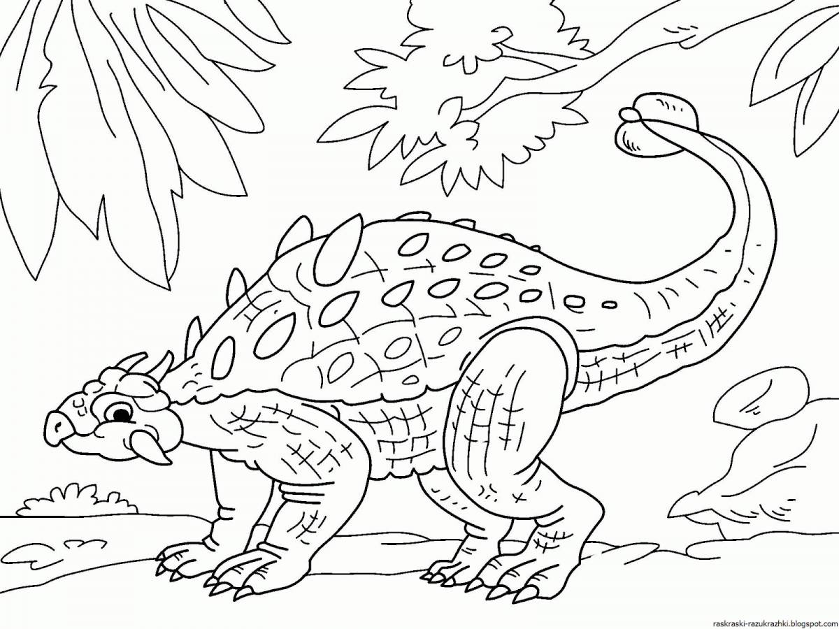 Colorful explosive dinosaur coloring page for 4-5 year olds