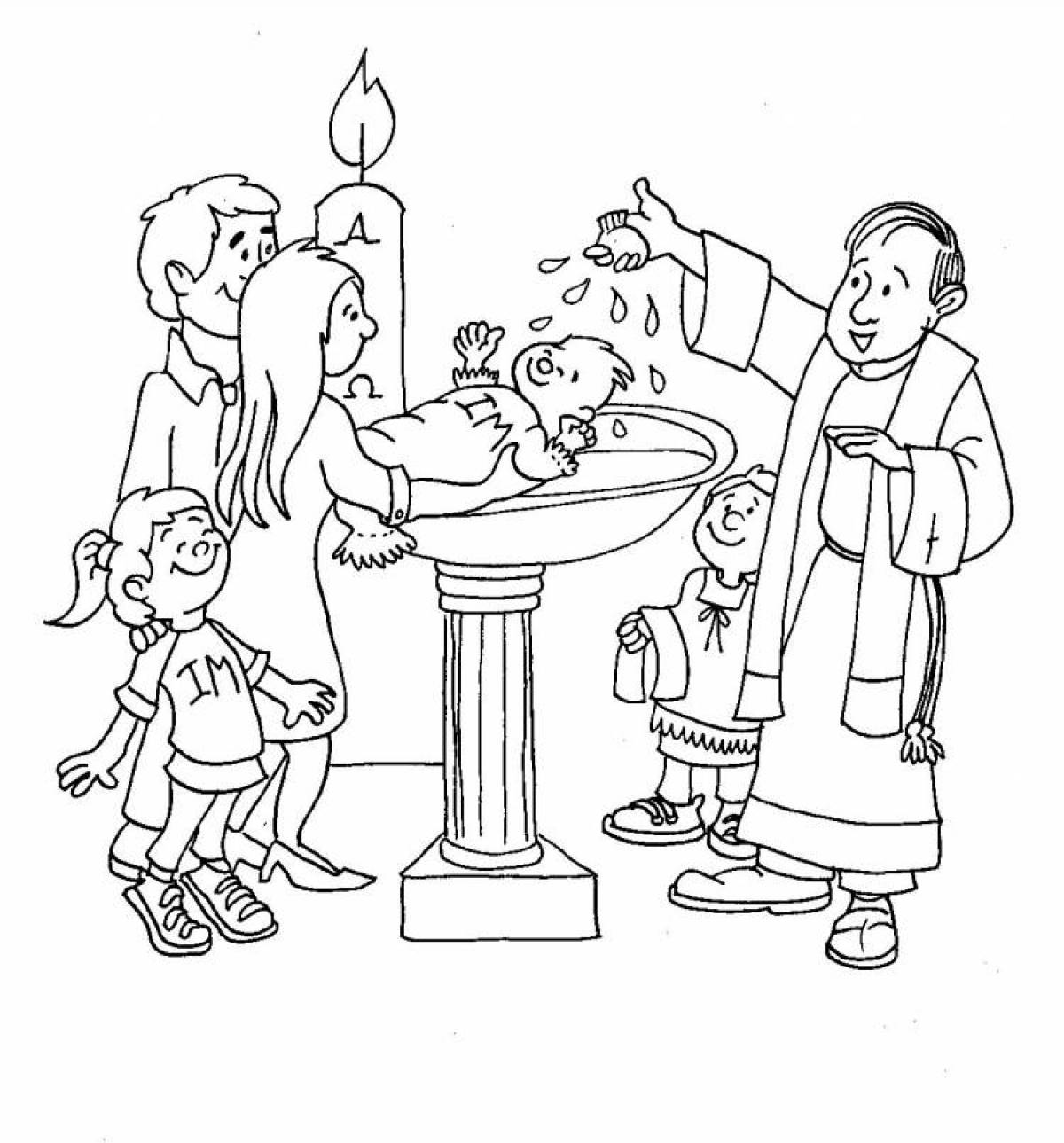 Игривая раскраска крещение господне для детей