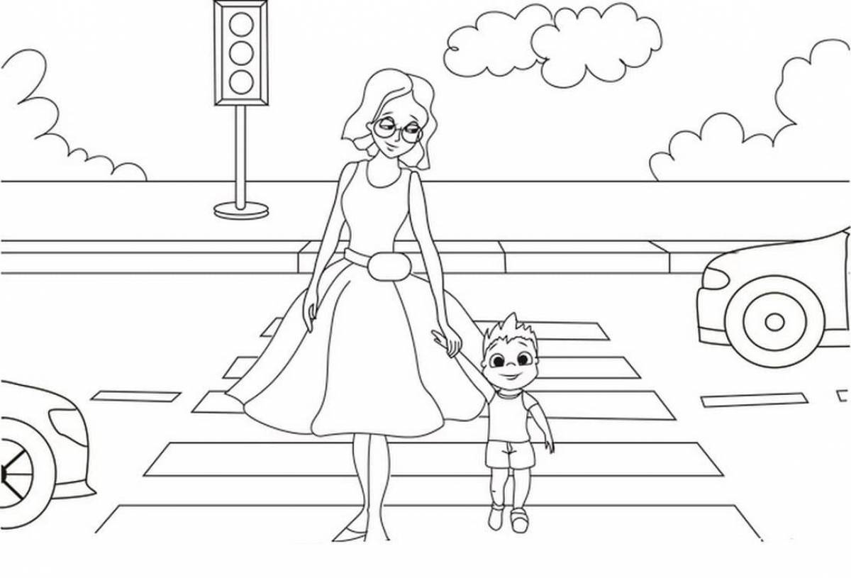Exciting traffic rules coloring page