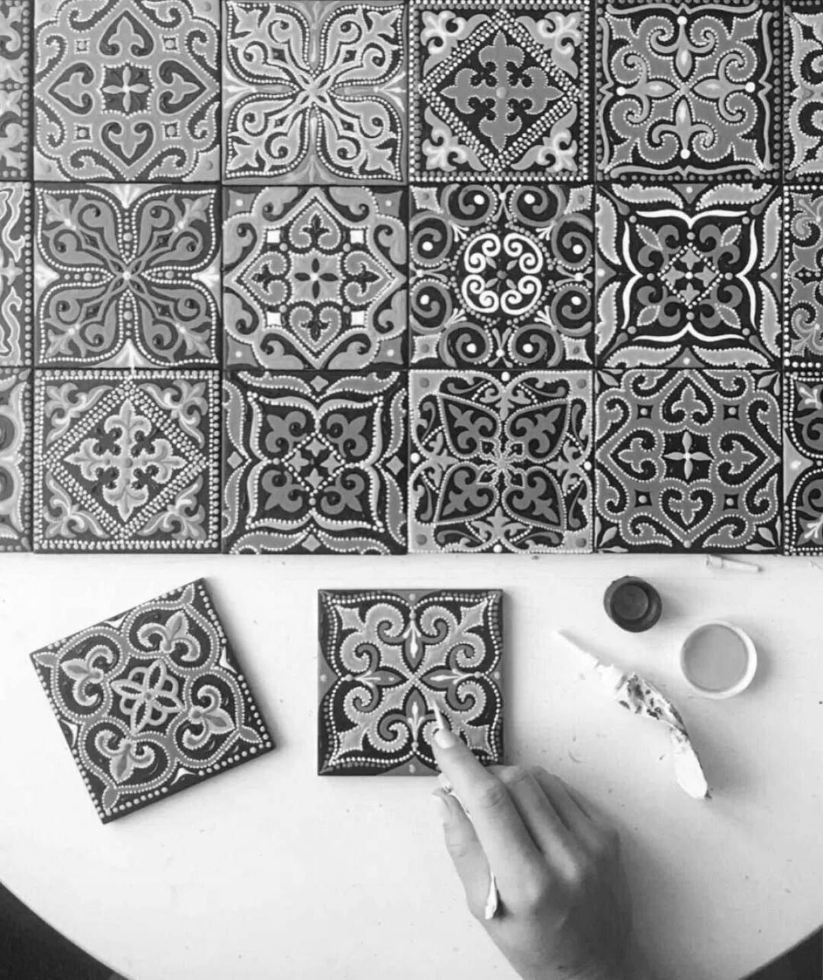 Detailed handmade ceramic tiles
