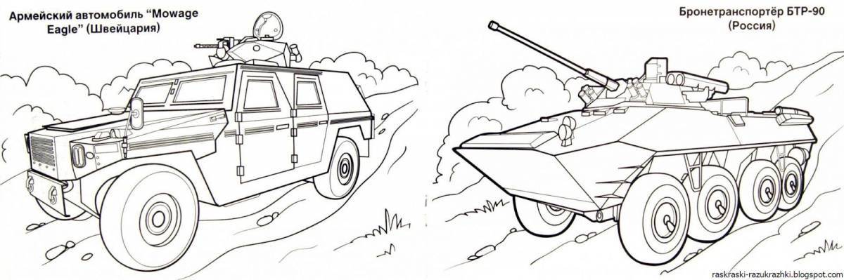 Fun coloring of military equipment for kids