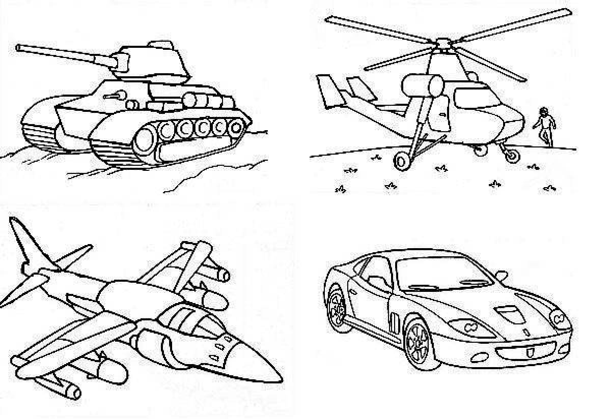Adorable military vehicle coloring book for kids