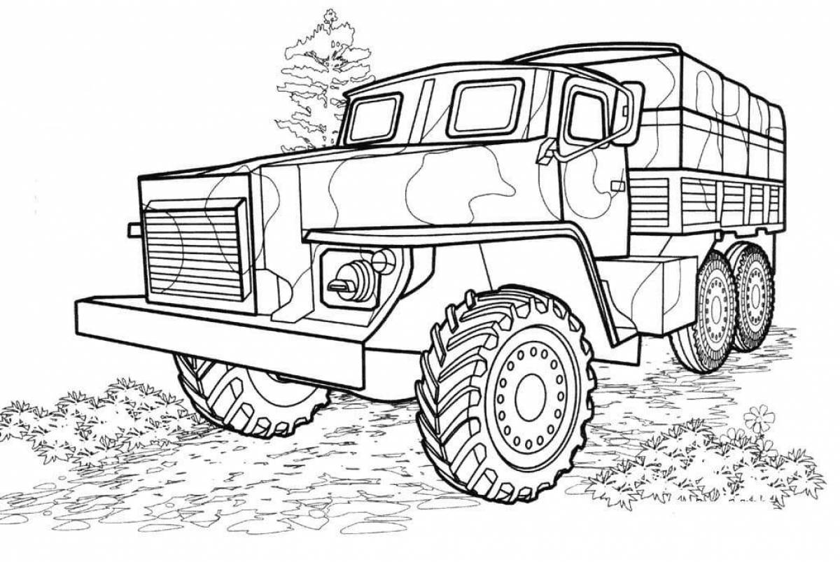 Colorful military vehicles coloring pages for kids
