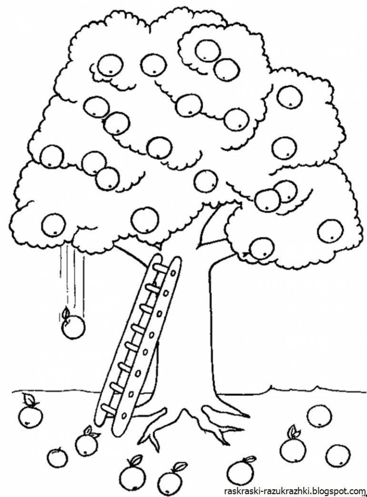 Игривая страница раскраски дерева для детей
