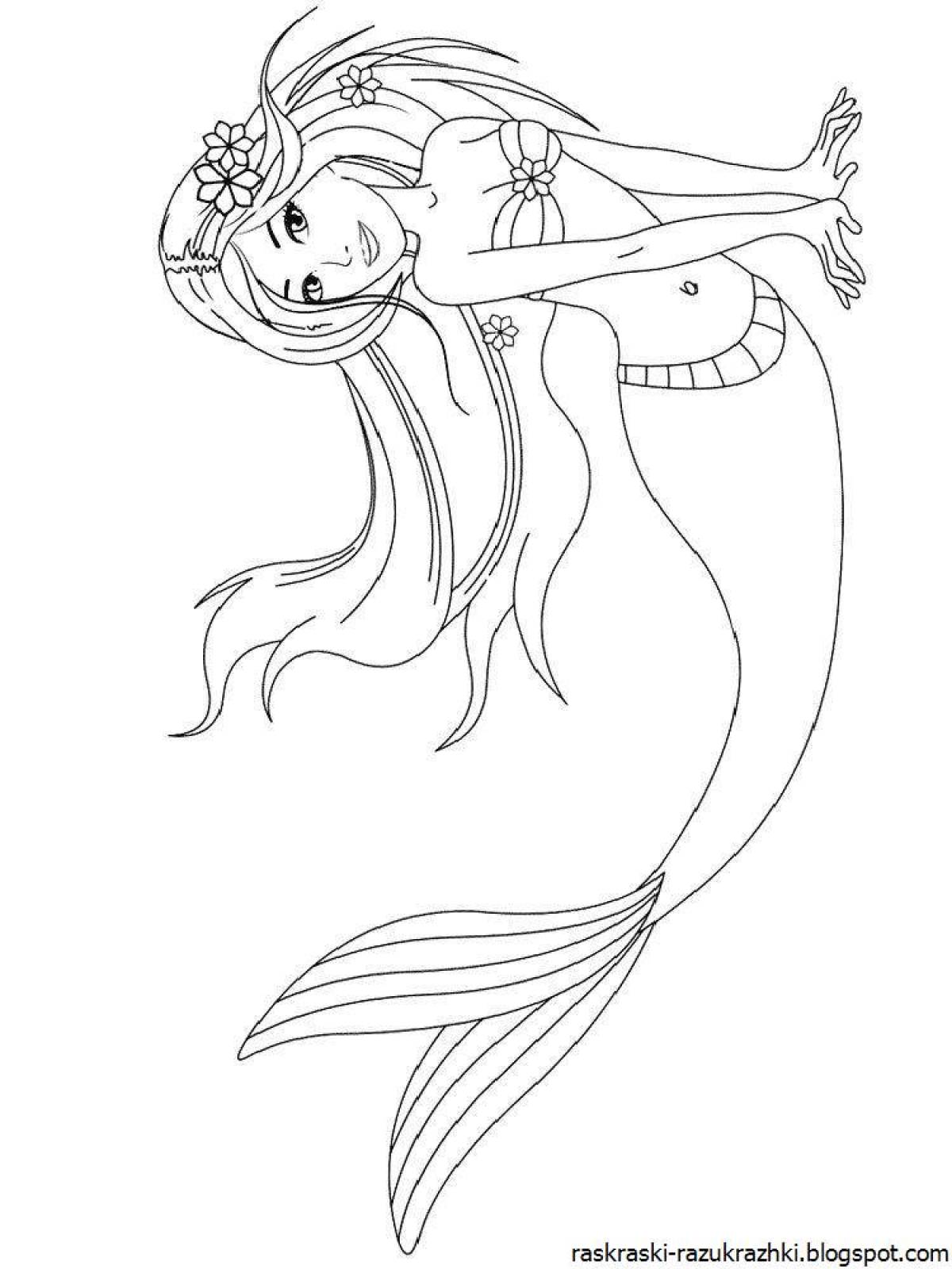 Elegant mermaid coloring book for kids