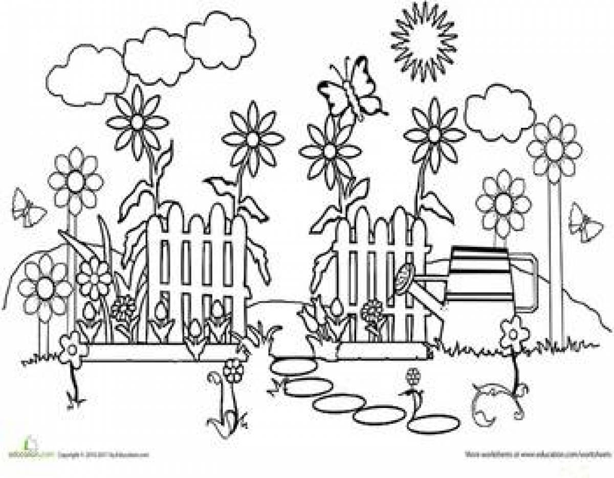 Coloring page serene garden of eden