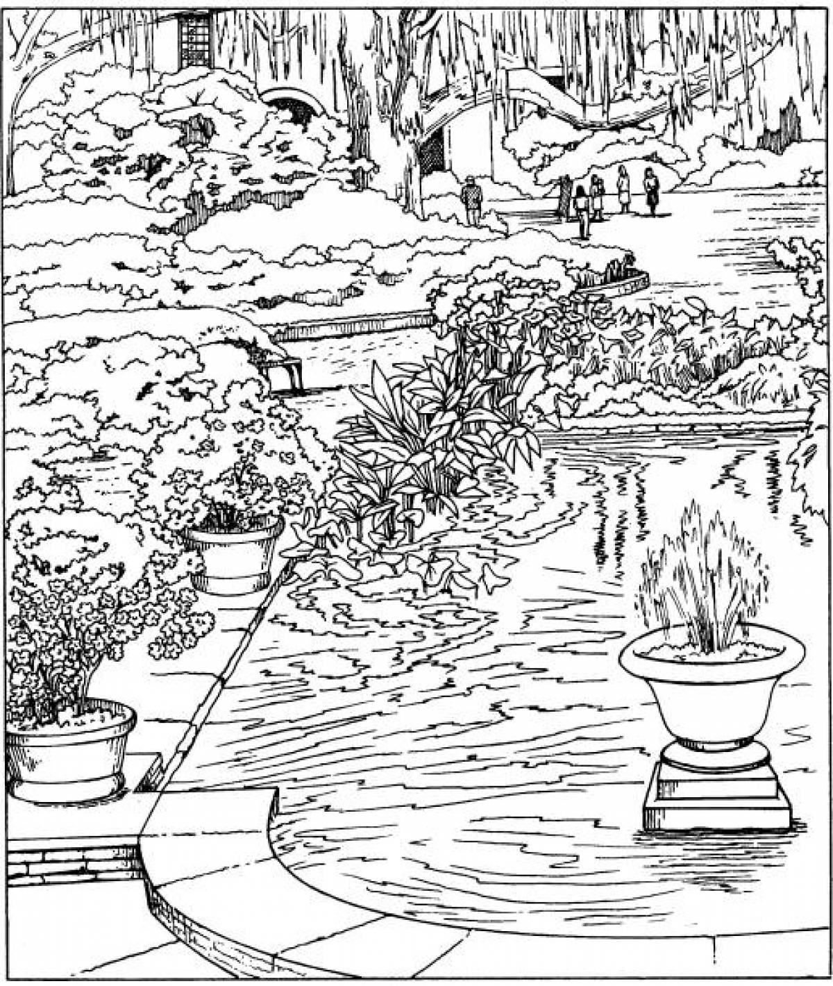 Coloring page picturesque garden of eden