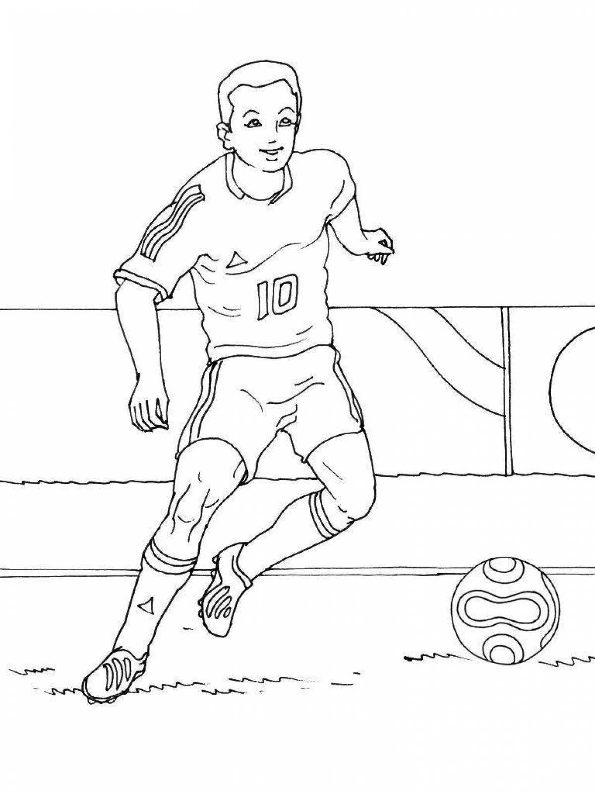 Coloring page of a cheerful football player