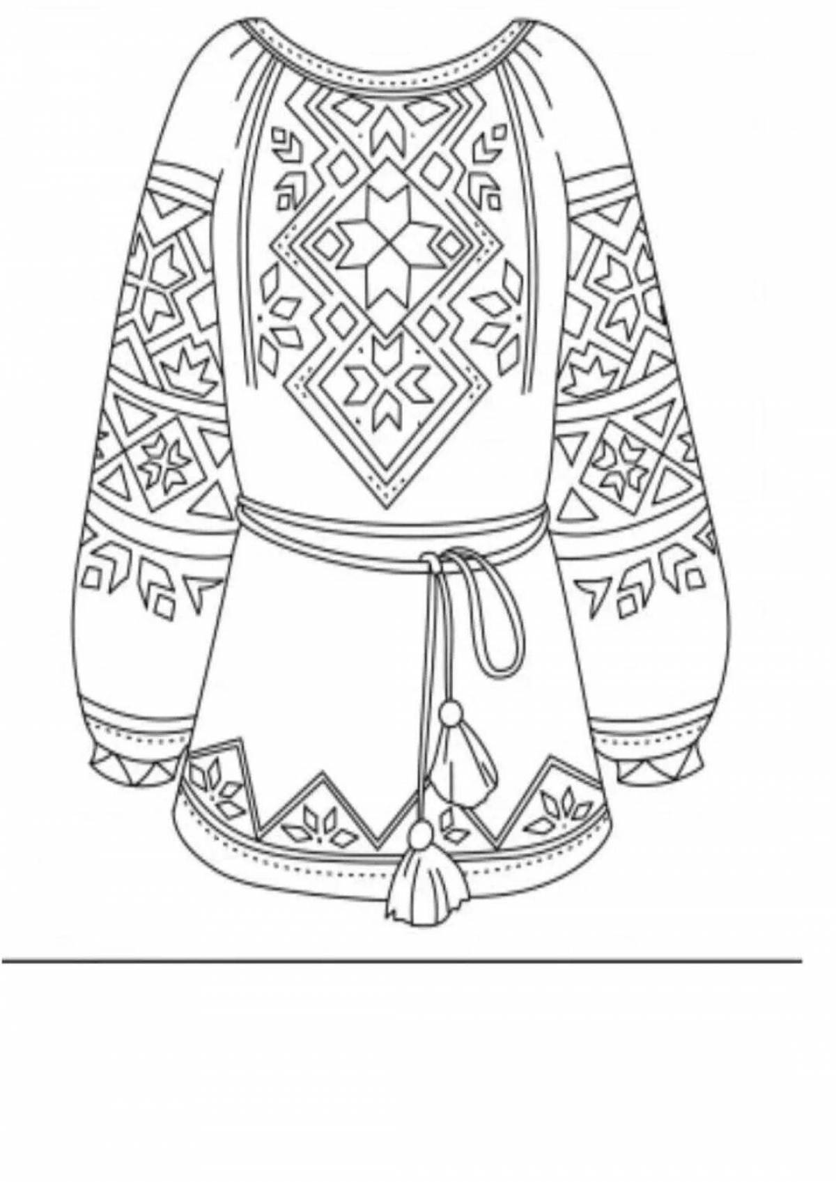 Coloring page gorgeous Russian clothes