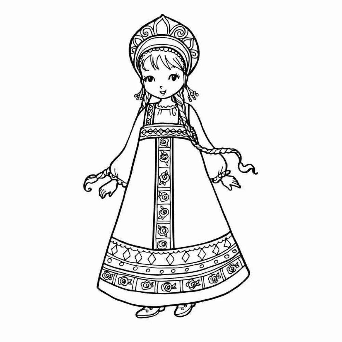Coloring page beautiful Russian clothes