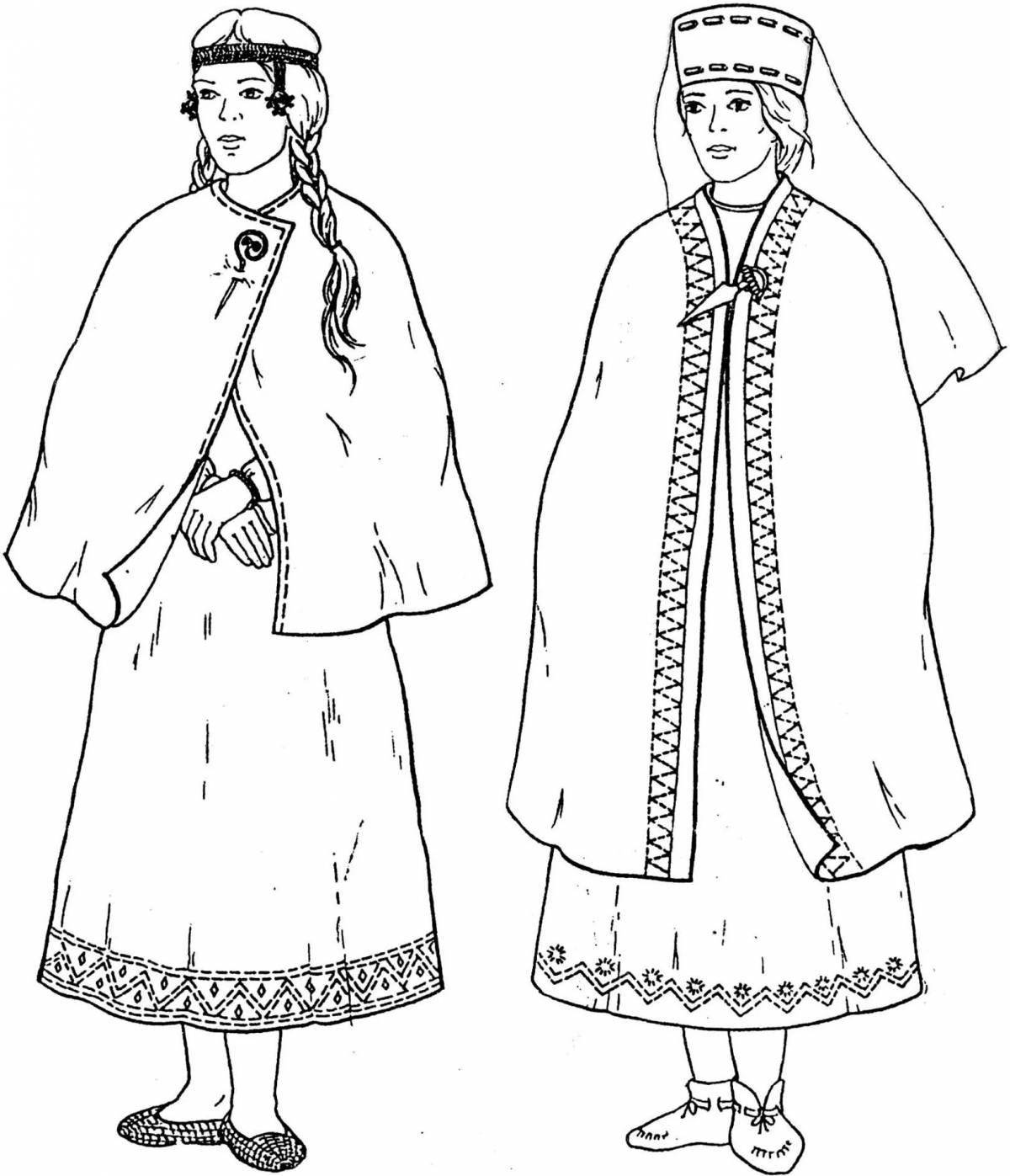 Coloring page exquisite Russian clothes